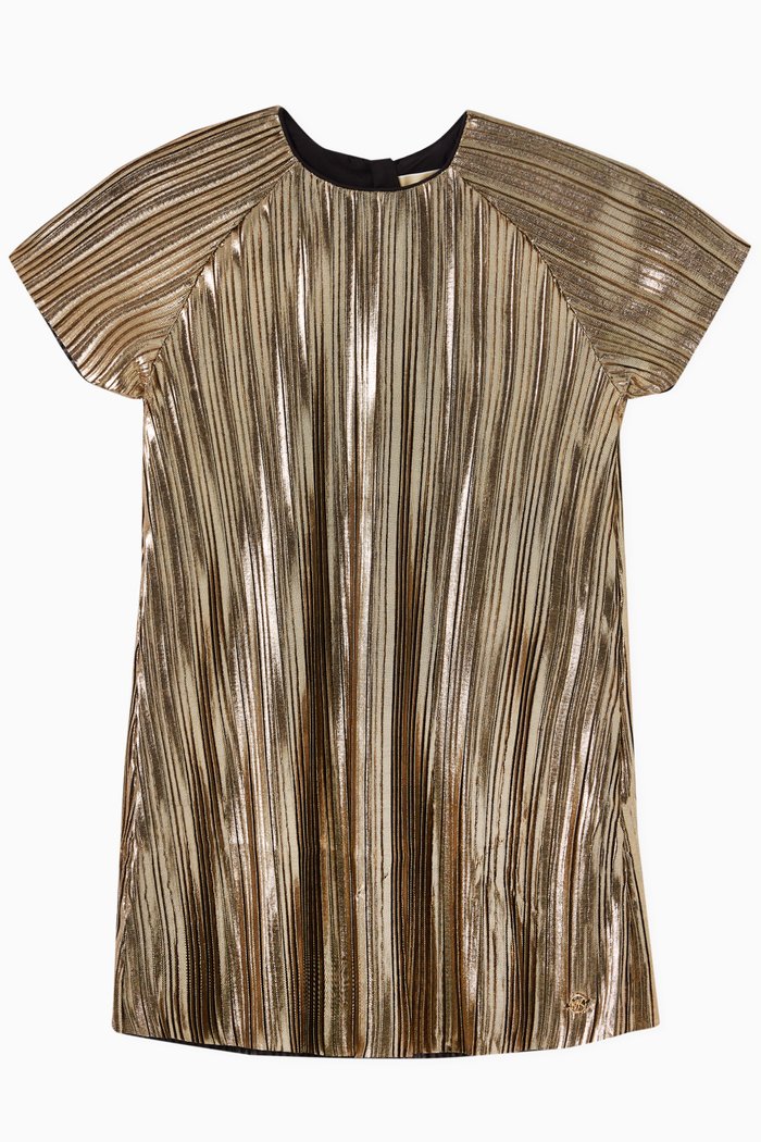 

Pleated Dress in Gold Techno Fabric