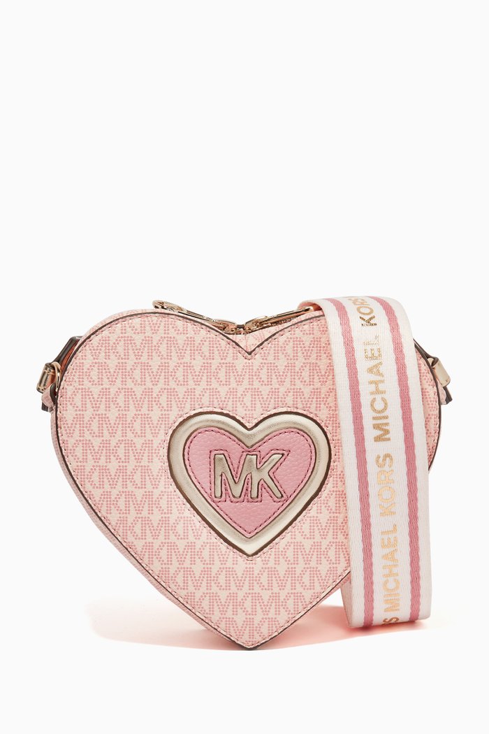 Heart Logo Shoulder Bag in Faux Leather, Pink