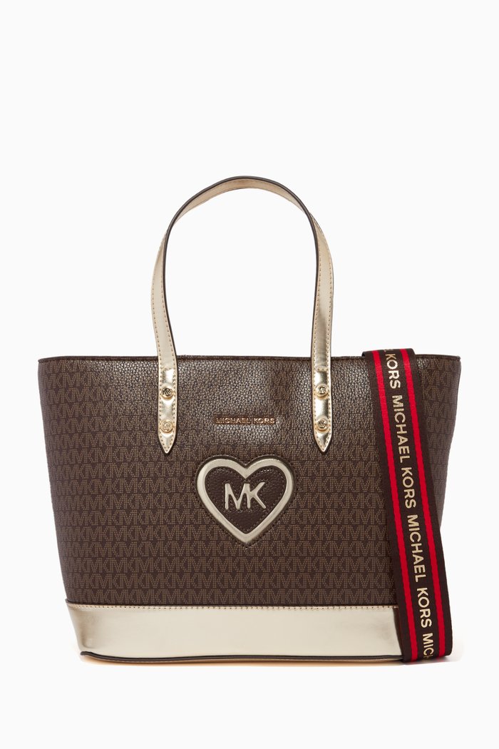 

Heart Logo Shopping Bag in Faux Leather, Brown