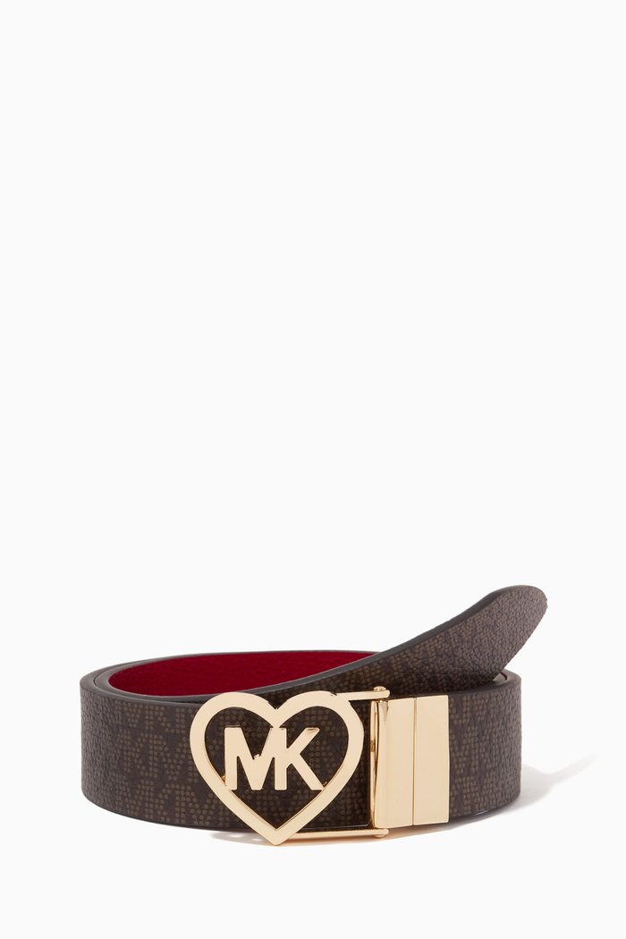 

MK Buckle Reversible Belt in Nappa Leather, Brown