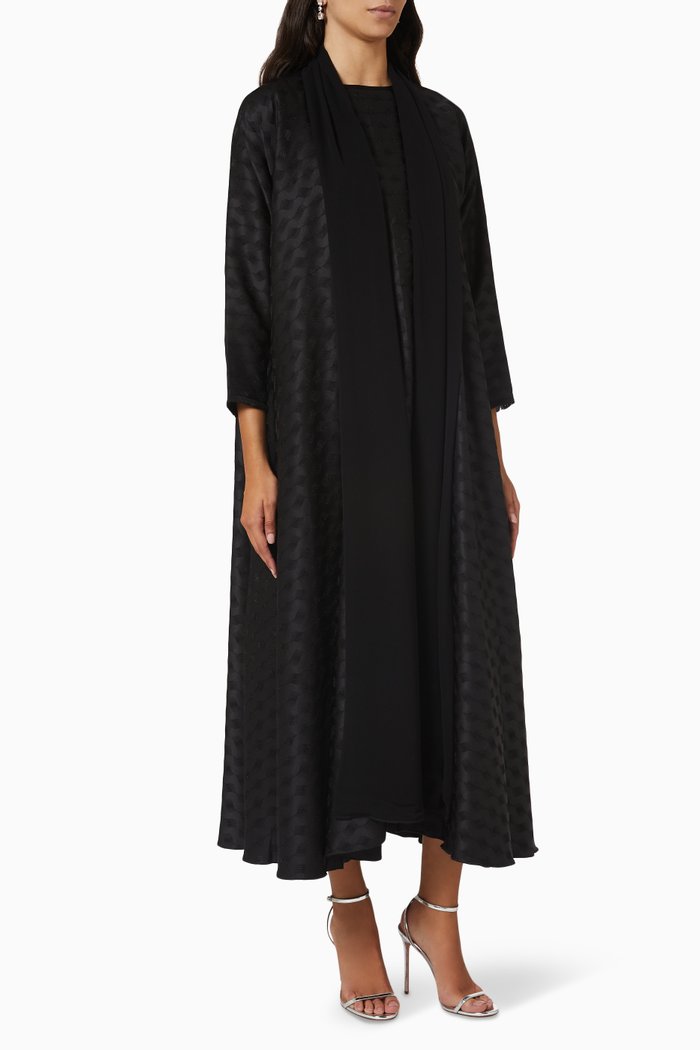 

Textured Abaya Set in Chiffon & Crepe, Black