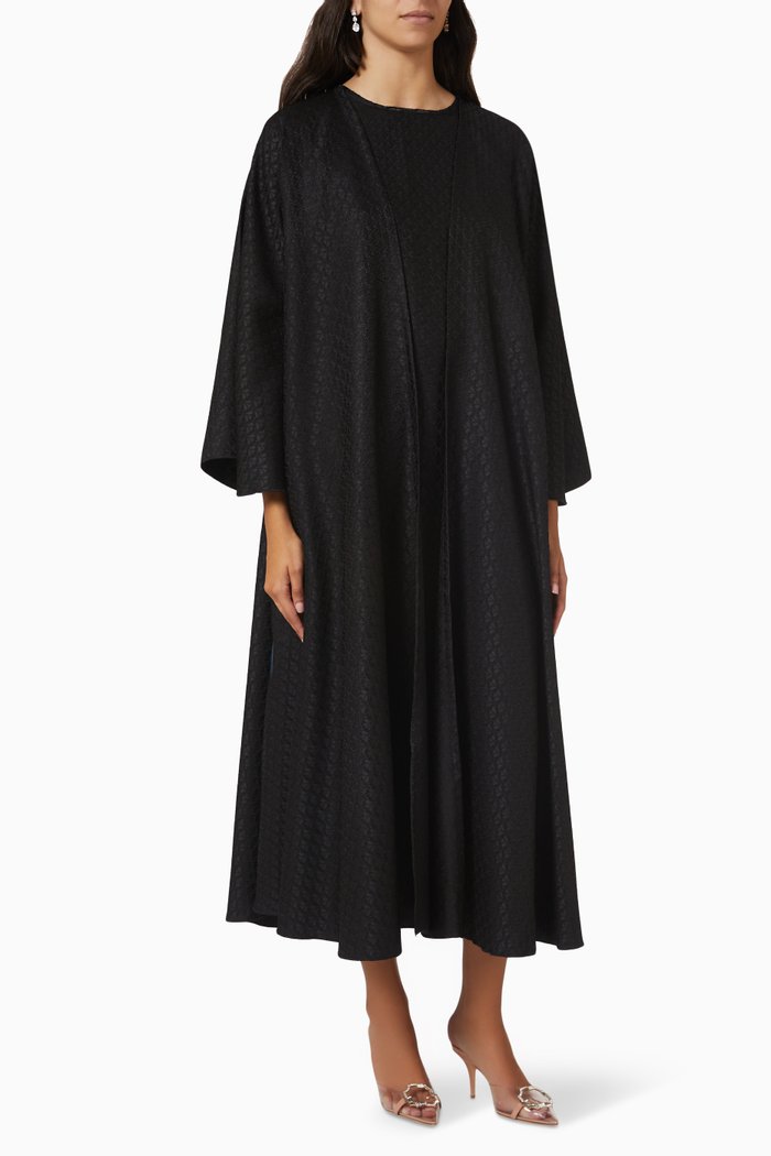 

Flared Sleeve Textured Abaya Set in Crepe, Black