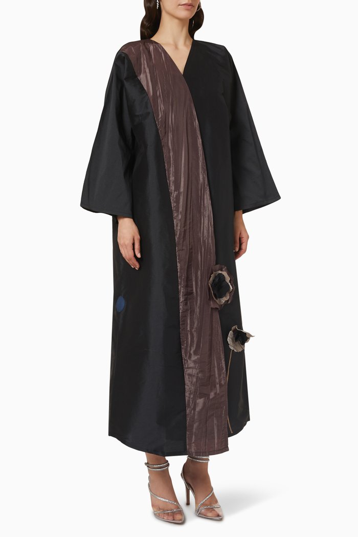 

Floral Patchwork Abaya in Taffeta, Black