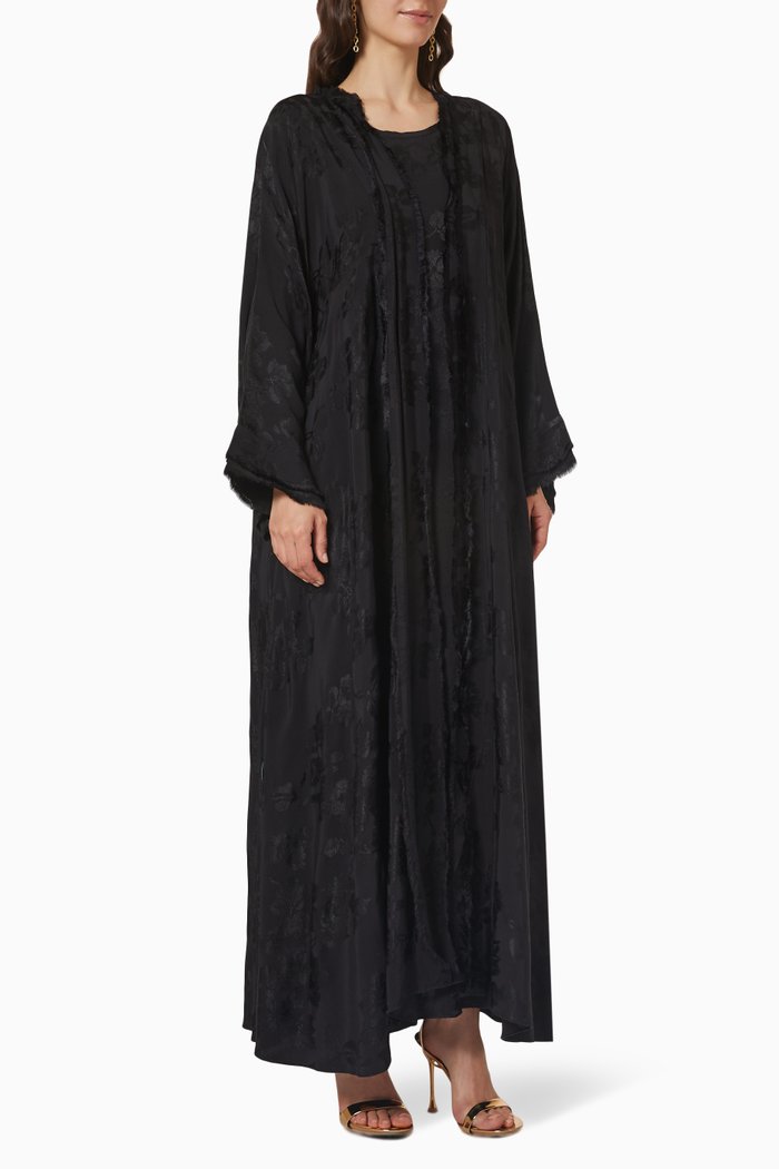 

Long Sleeve Abaya Set in Floral Jacquard, Black
