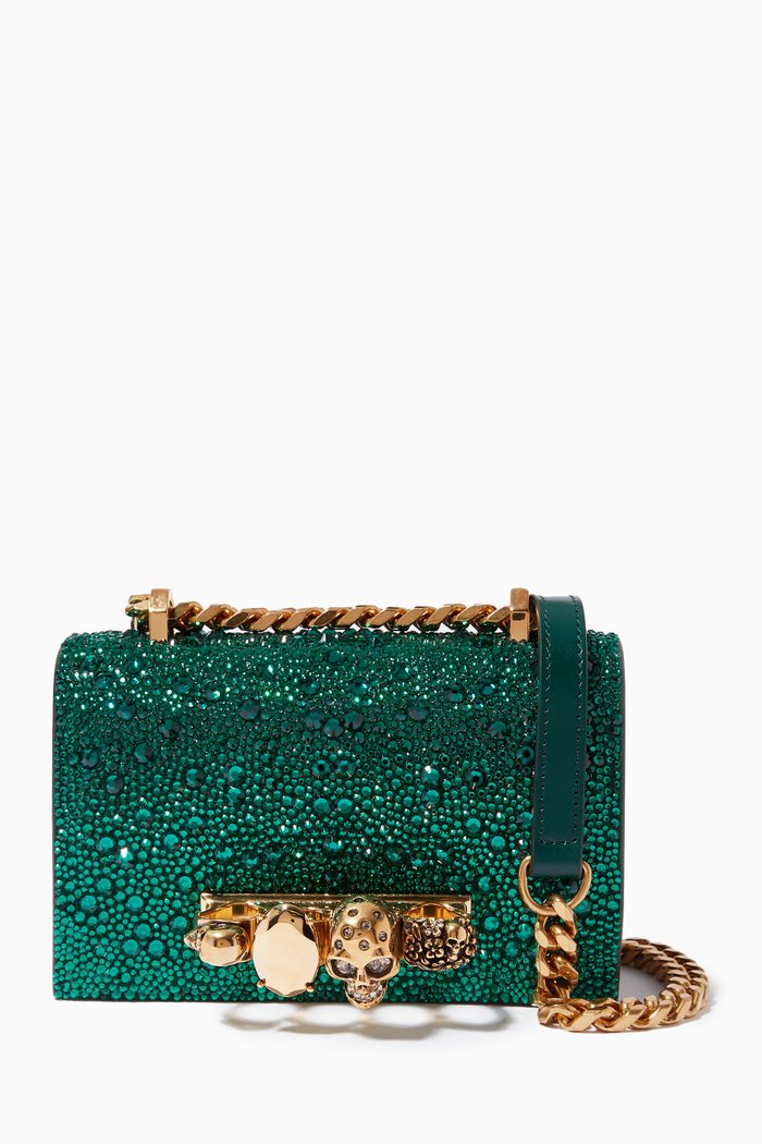 

Mini Jeweled Satchel Bag in Calf Leather, Green
