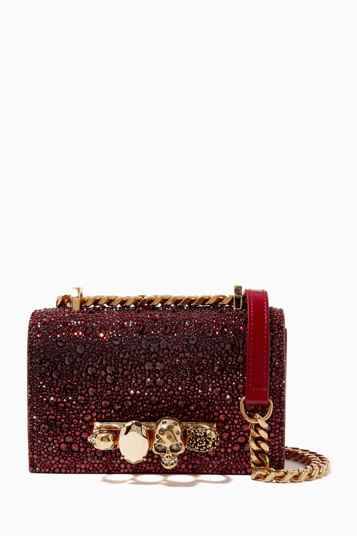 

Mini Jewelled Satchel in Leather, Purple
