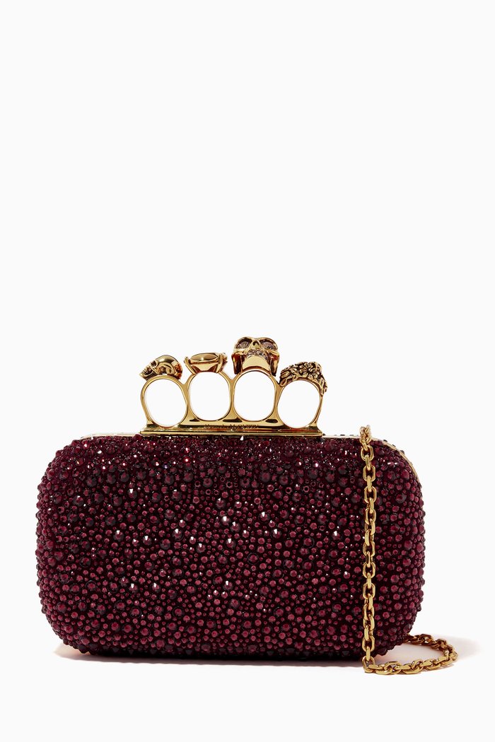 

Skull Knuckle Crystal-embellished Clutch Bag in Leather, Purple