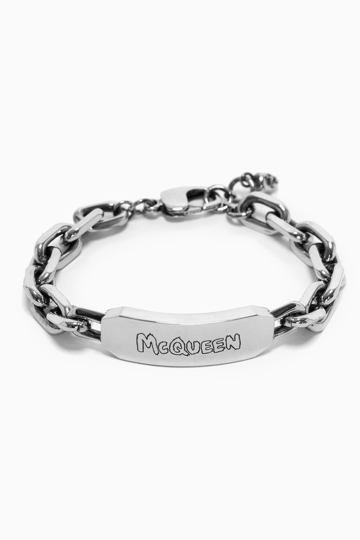 

McQueen Graffiti Tag Bracelet in Brass, Silver