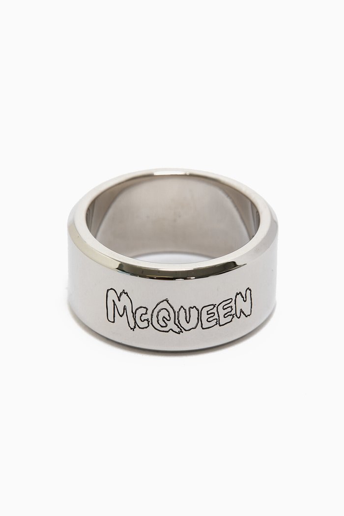 McQueen Graffiti Ring in Brass, Silver
