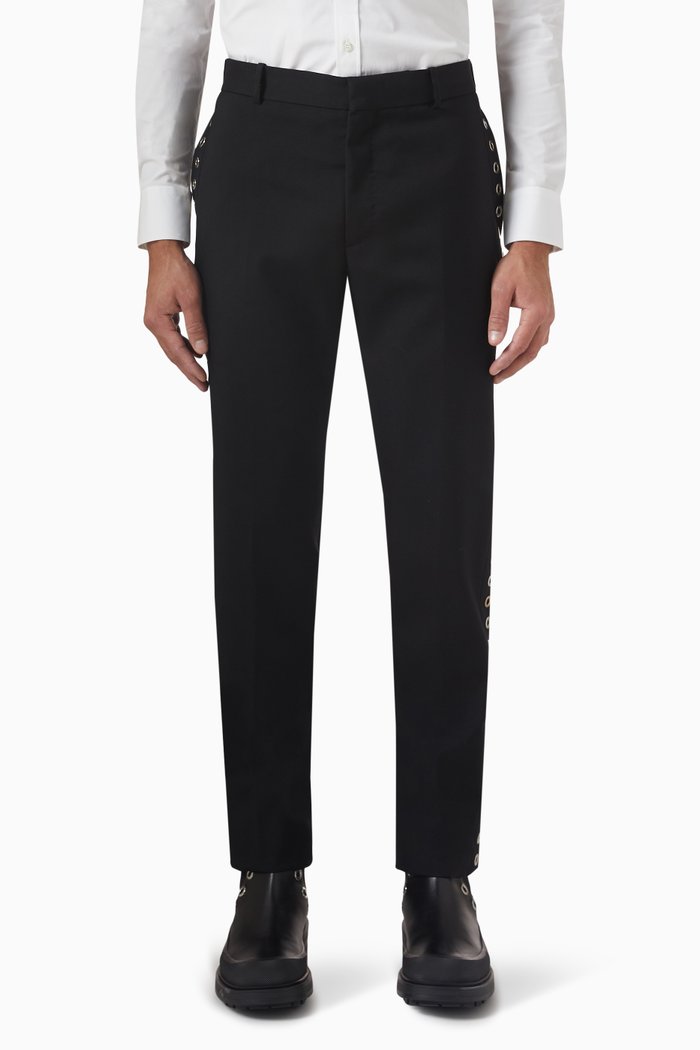 

Eyelets Straight-leg Trousers in Gabardine, Black