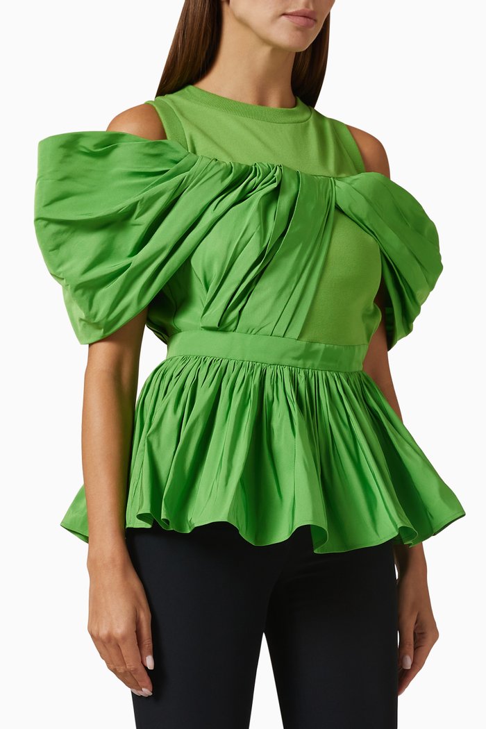 

Hybrid Peplum Top in Cotton, Green
