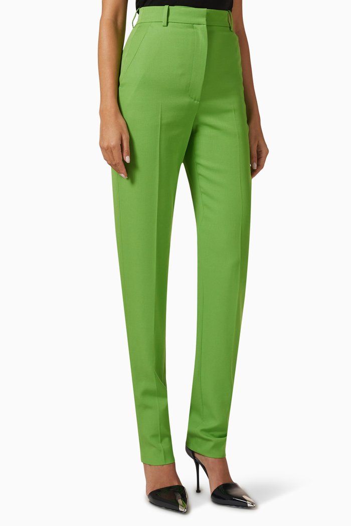 

High-waist Pants in Wool-blend, Green