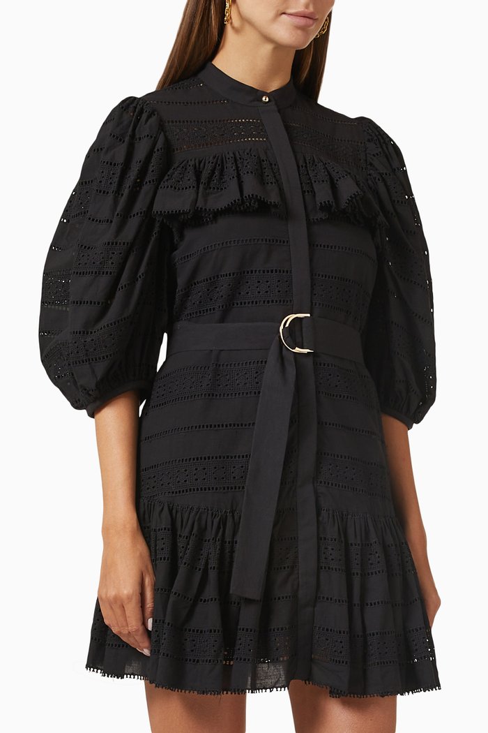 

Granville Dress in Cotton Poplin & Crochet, Black