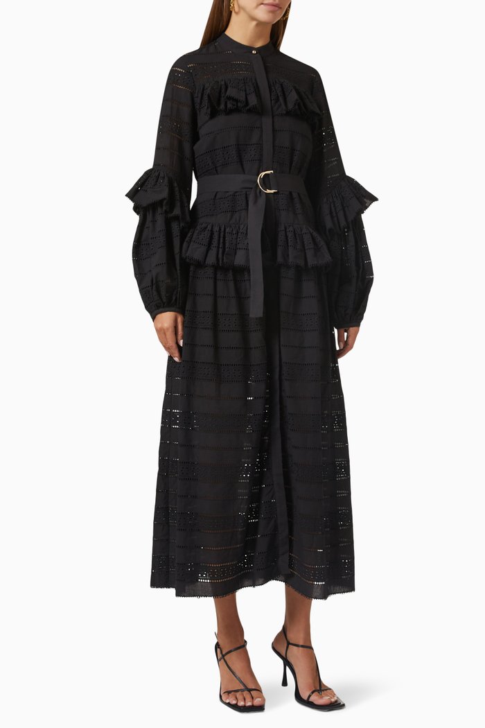 

Valentine Dress in Cotton Poplin & Crochet, Black