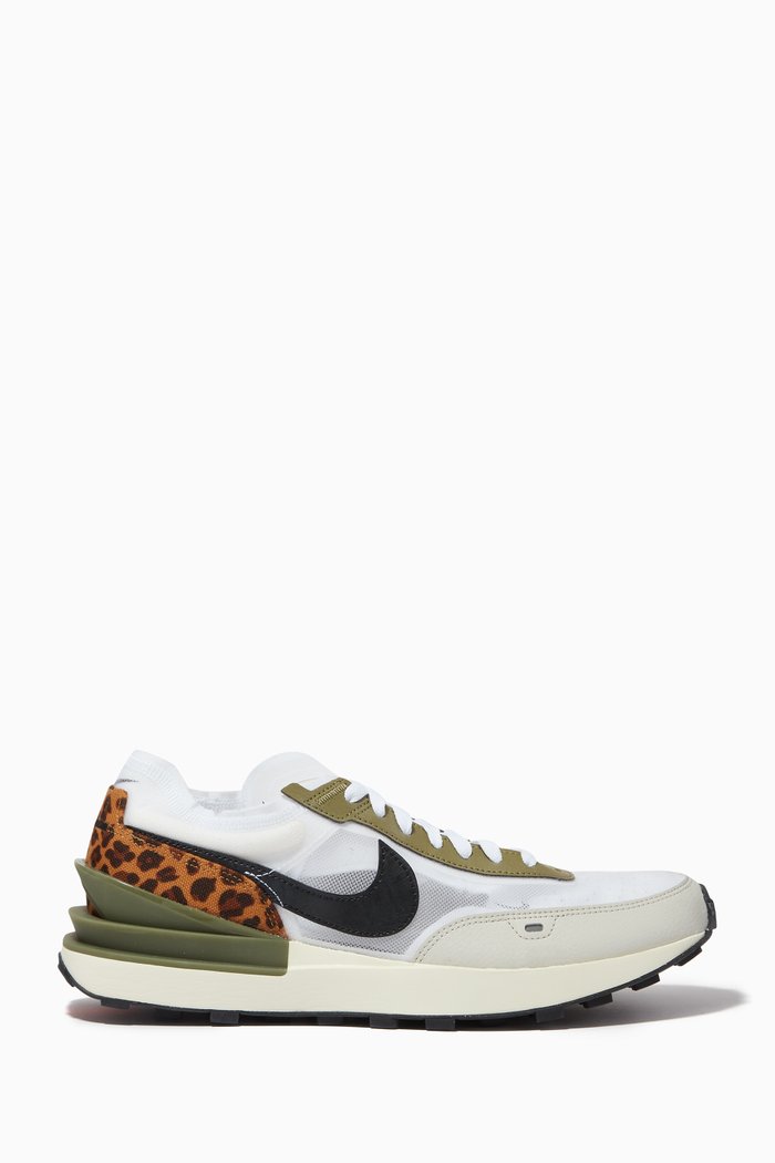 

Waffle One Safari Sneakers in Leather & Mesh, White