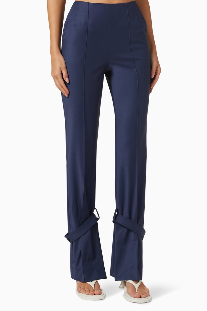 

Belted Hem Pants, Blue