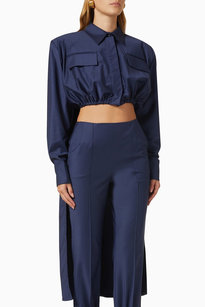 

Asymmetric Crop Shirt, Blue