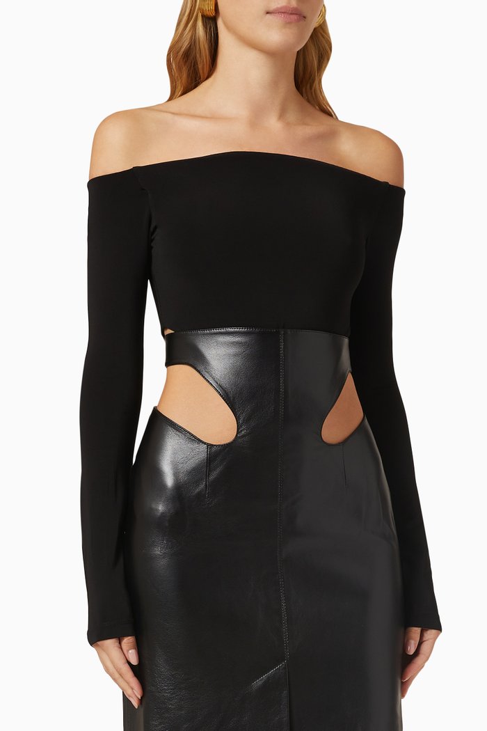 

Off-the-shoulder Bodysuit in Jersey, Black