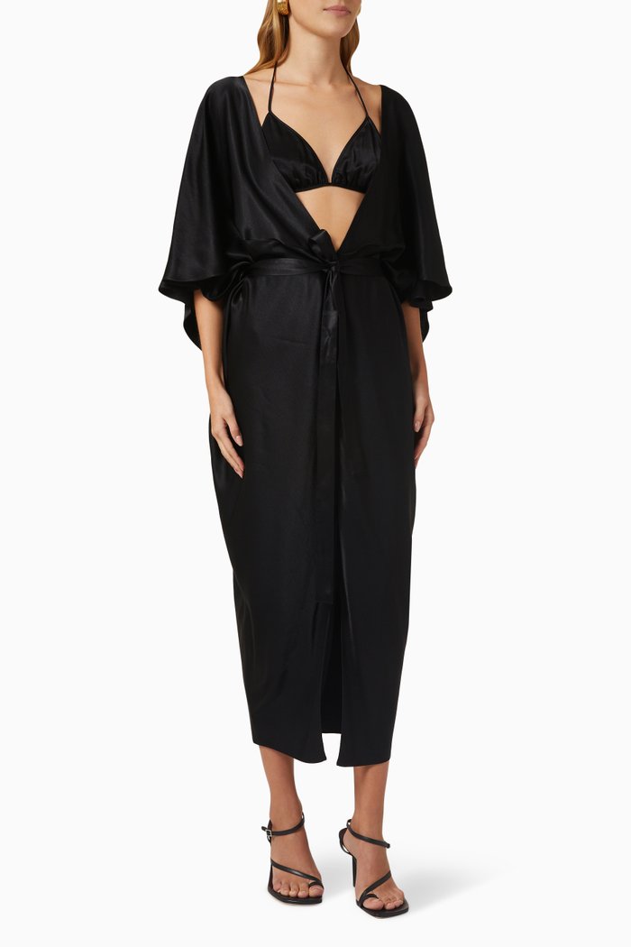 

Belted Dress in Satin, Black