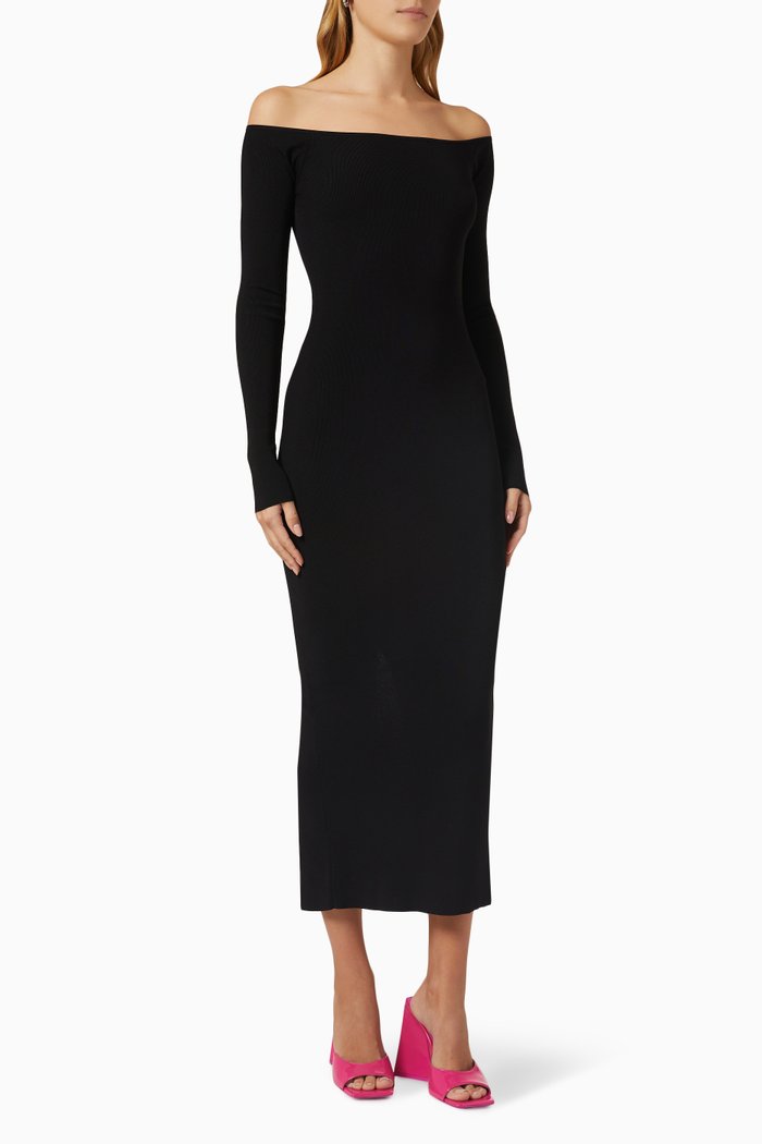 

Off-the-shoulders Long Sleeve Midi Dress, Black