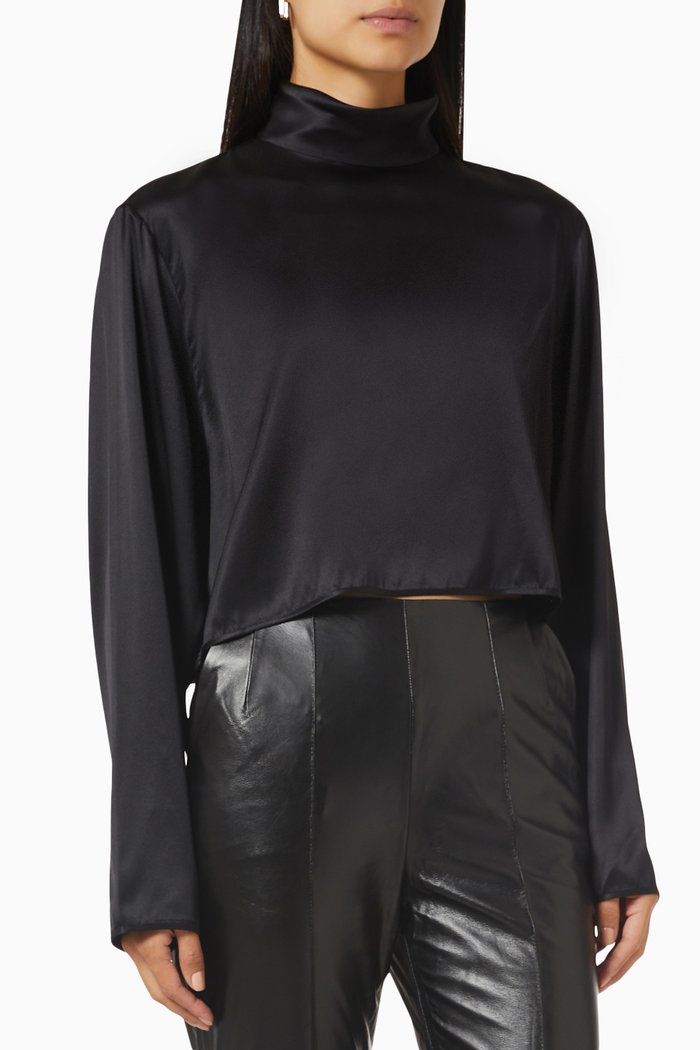 

High Neck Top in Satin, Black