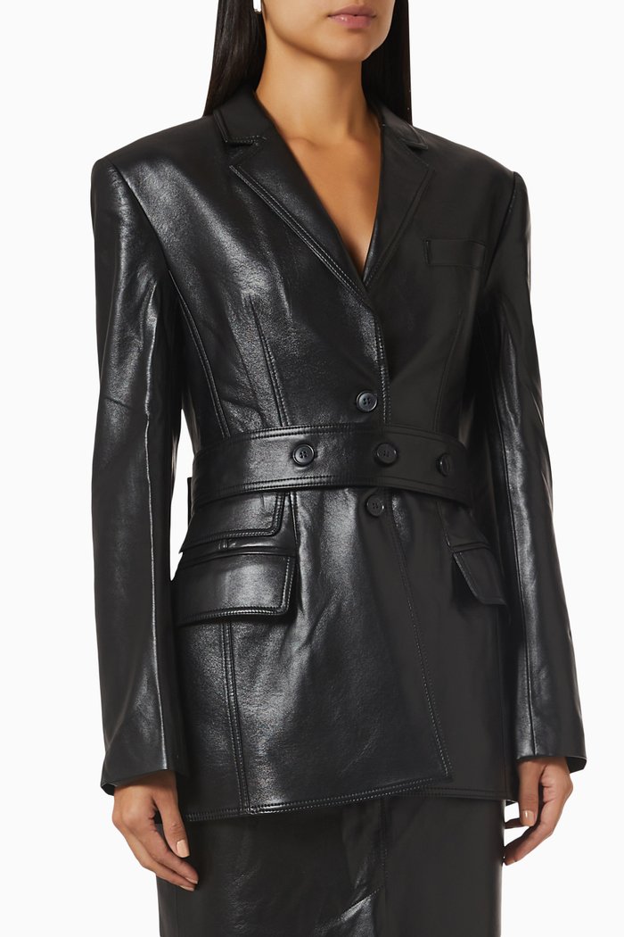 

Open Back Blazer in Eco Leather, Black