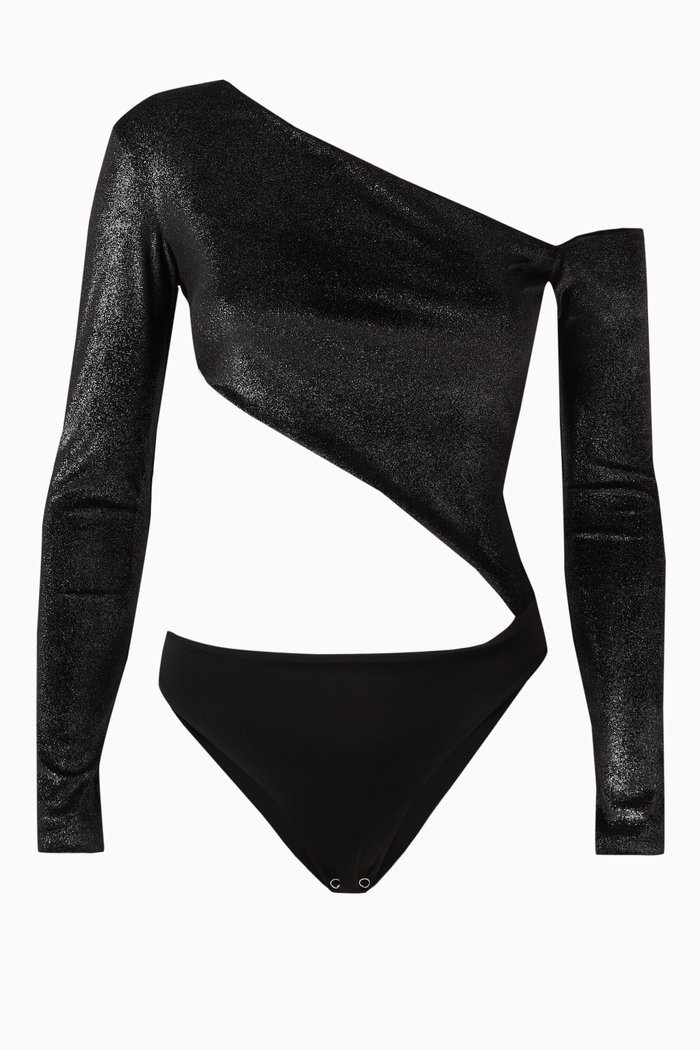 

Shiny Cut-out Bodysuit, Silver