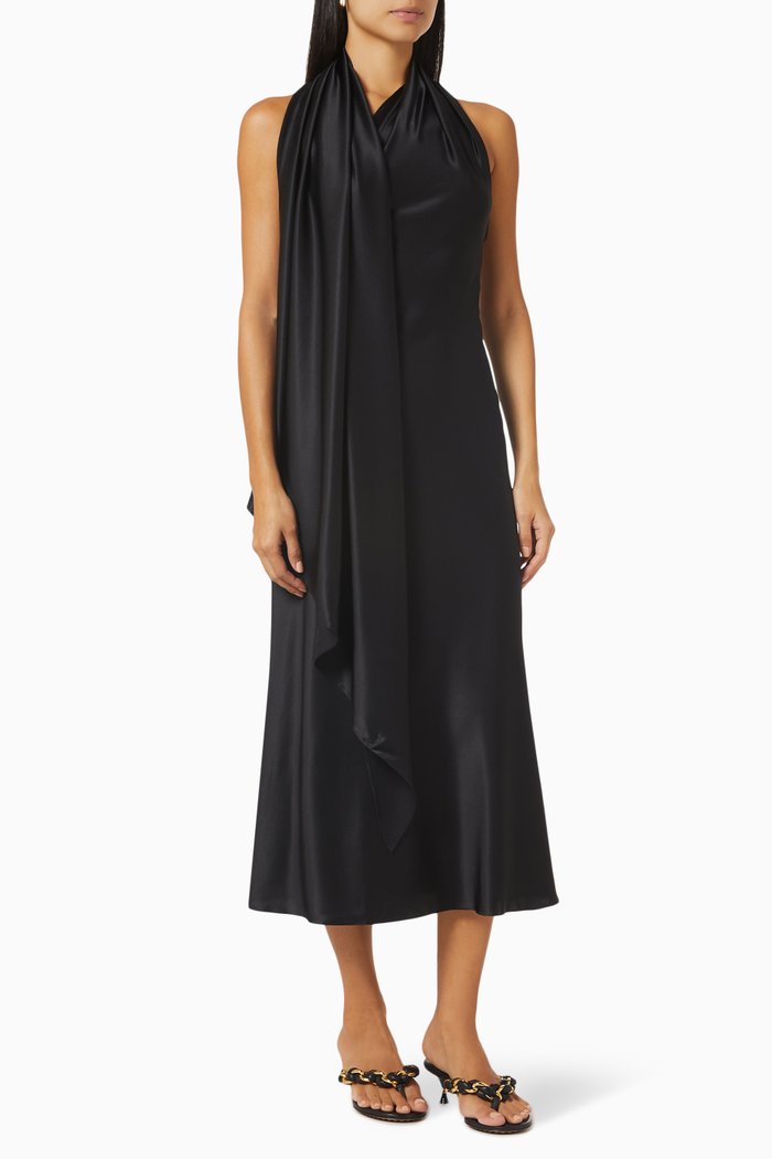 

Long Scarf Dress in Satin, Black