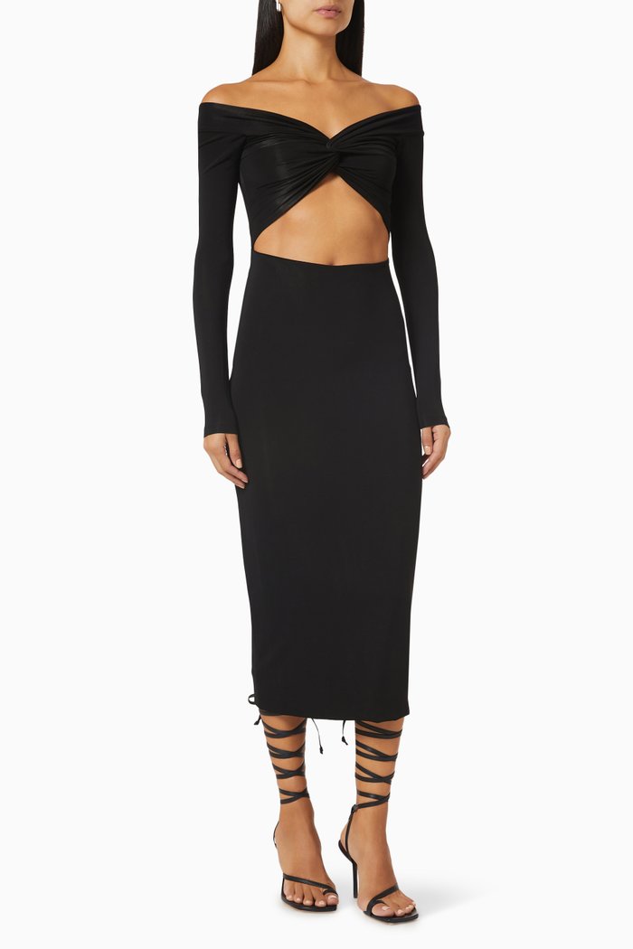

Off-shoulder Twist Midi Dress, Black