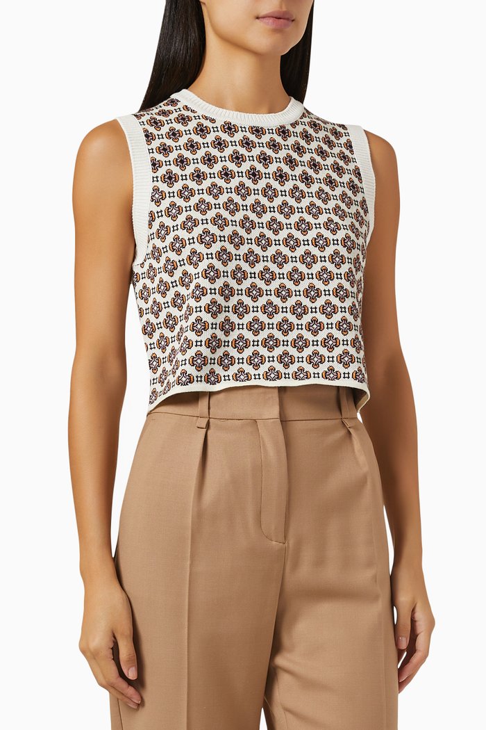 

Geometric Motif Vest in Jacquard Knit, Brown
