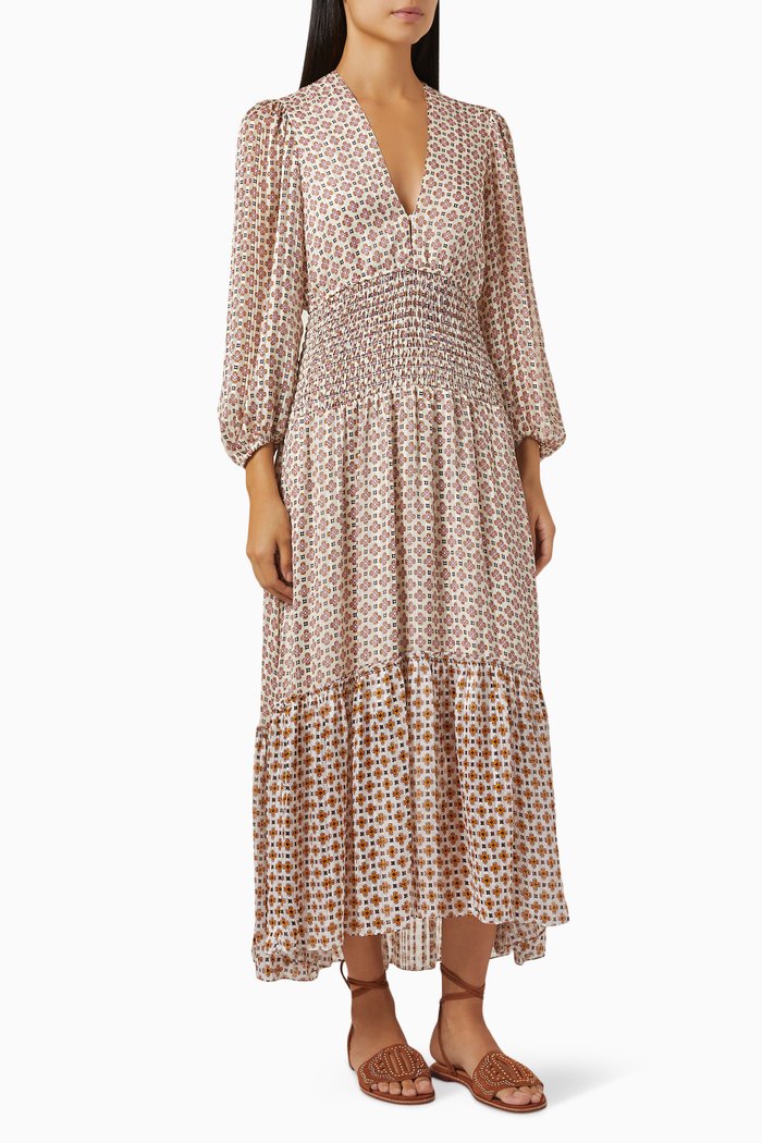 

Geometric-printed Midi Dress in Chiffon, Brown