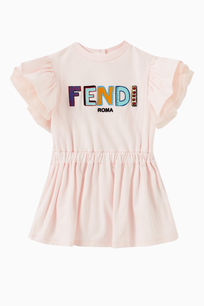 

Logo Ruffle Dress in Cotton, Pink