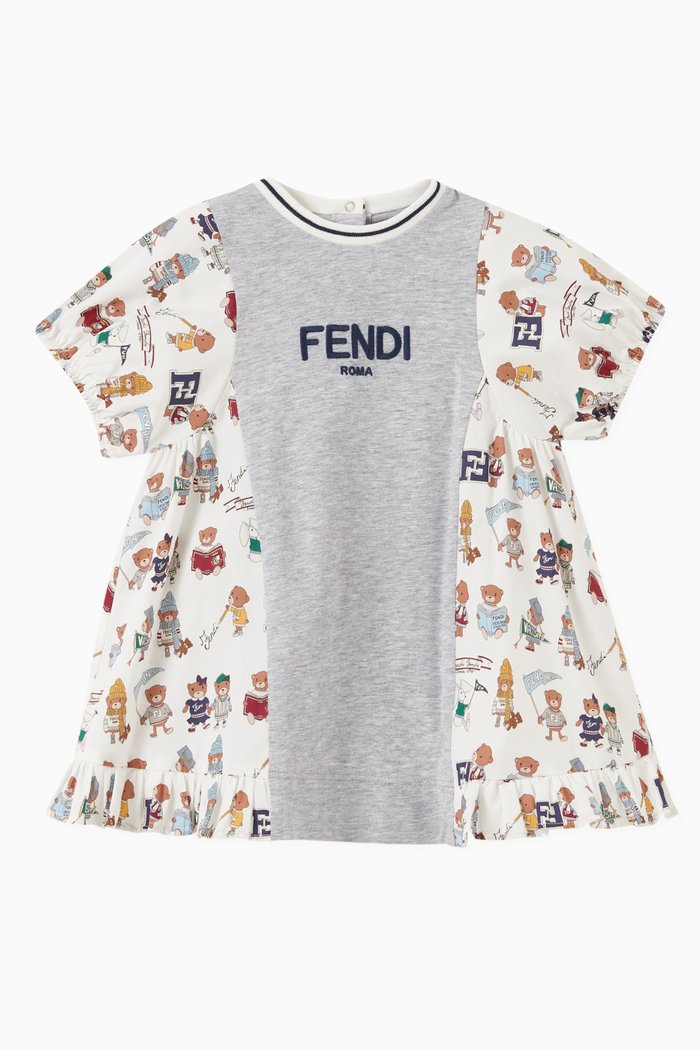 

Teddy Bear Print Logo Dress in Cotton, Grey