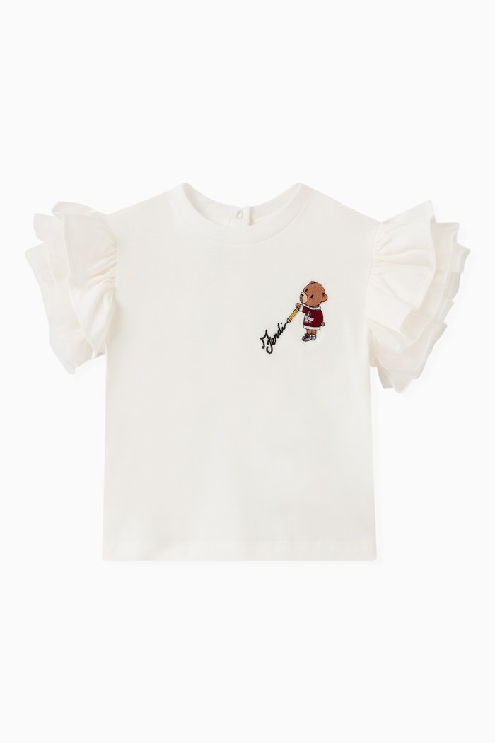 

Ruffle Sleeve Teddy T-shirt in Cotton, White