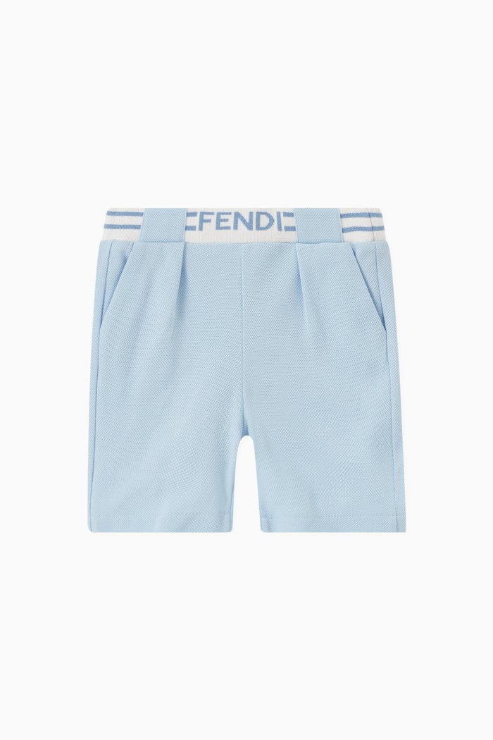 Striped Logo Shorts in Cotton, Blue