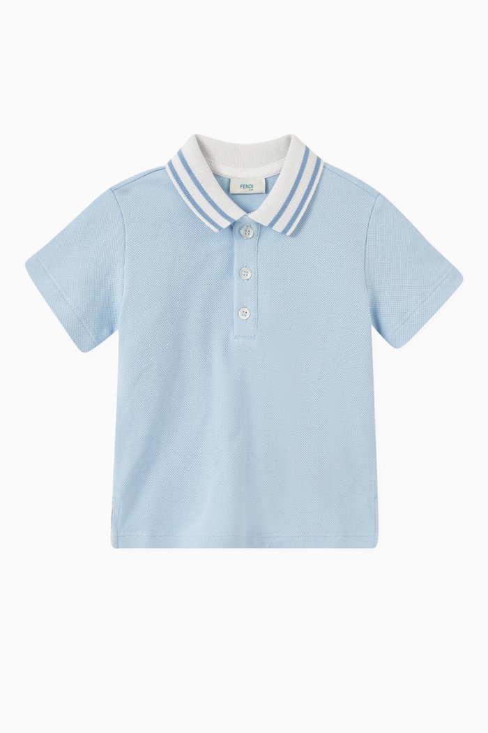 

Striped Polo Shirt in Cotton, Blue