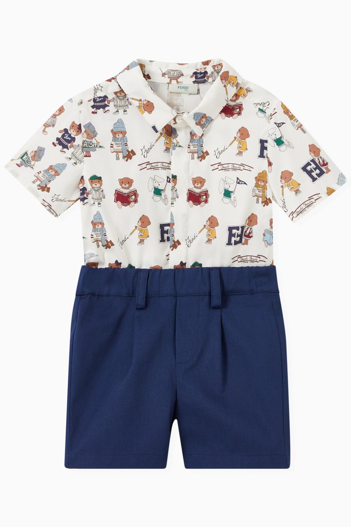 

Teddy Bear Playsuit in Cotton Poplin, Blue