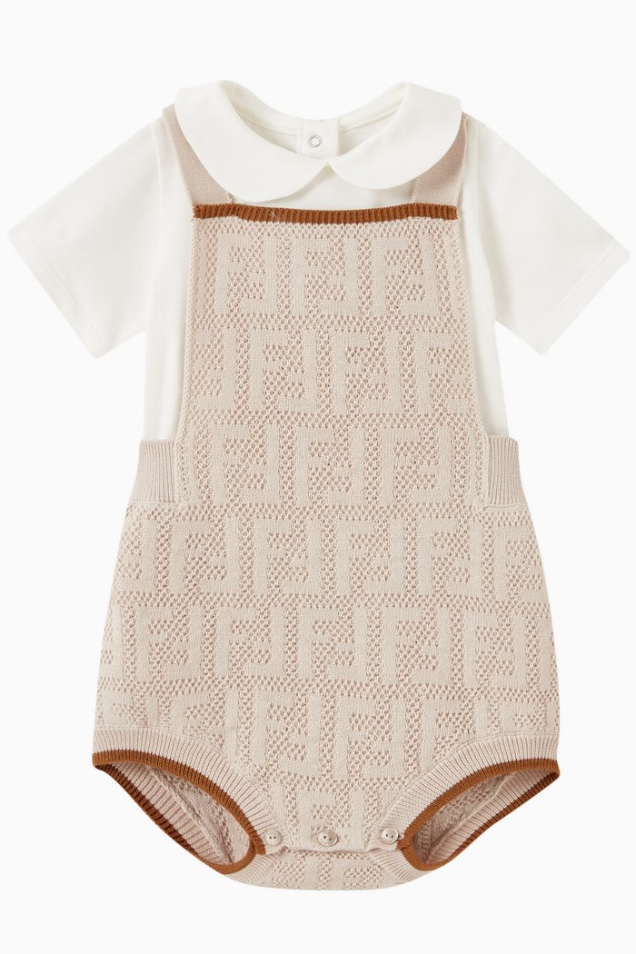 

FF Embossed Logo Playsuit Set in Cotton Knit, Neutral