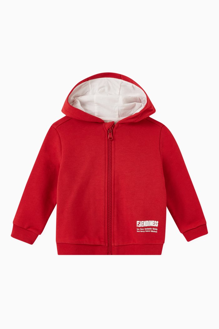 

Fendiness Logo Zip-up Hoodie in Cotton Fleece, Red