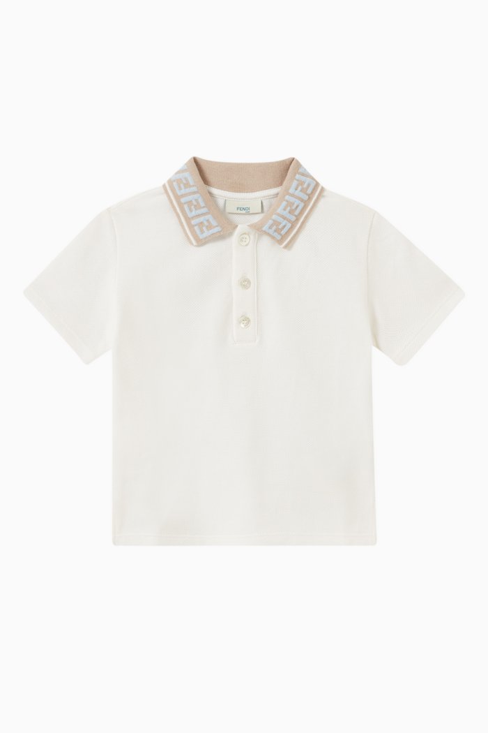 

FF Logo Polo Shirt in Cotton Piqué, White