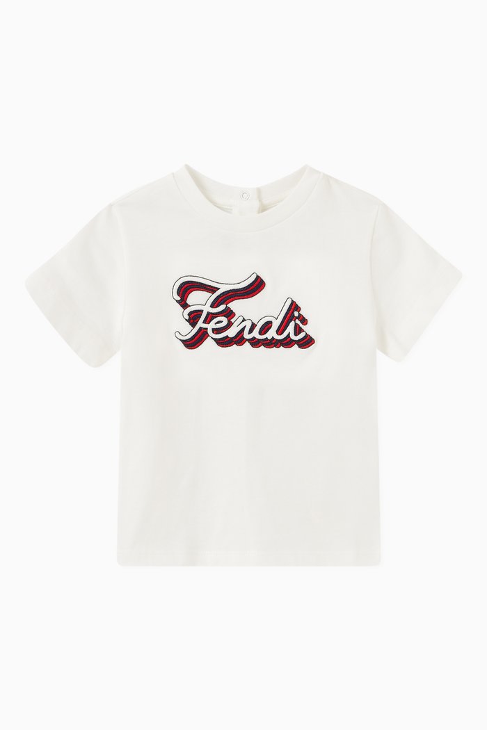 Italic Logo Embroidered T-shirt in Cotton Jersey, White