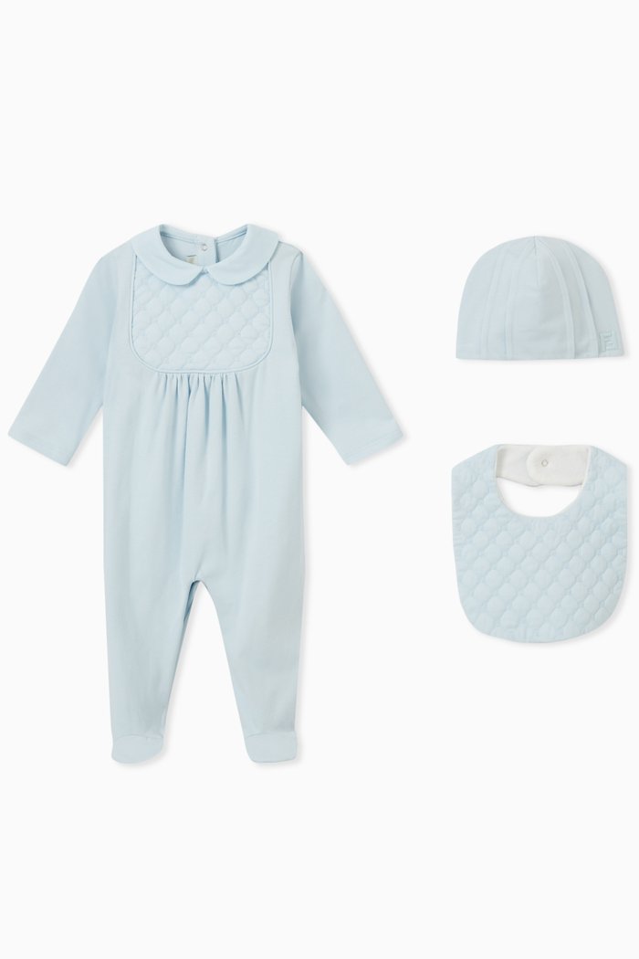 

Quilted Sleepsuit Set in Cotton, Blue