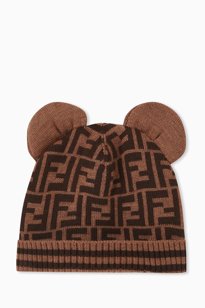 

FF Teddy Ears Beanie in Virgin Wool Fleece, Brown