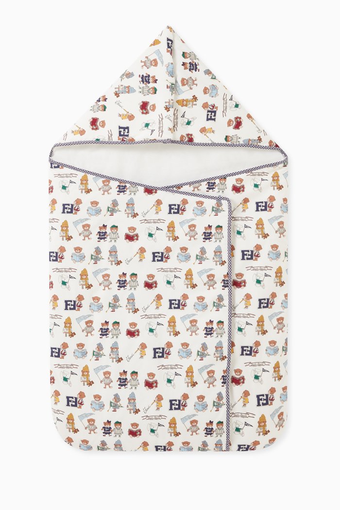 

All-over Teddy Print Sleeping Bag in Cotton Poplin, Multicolour