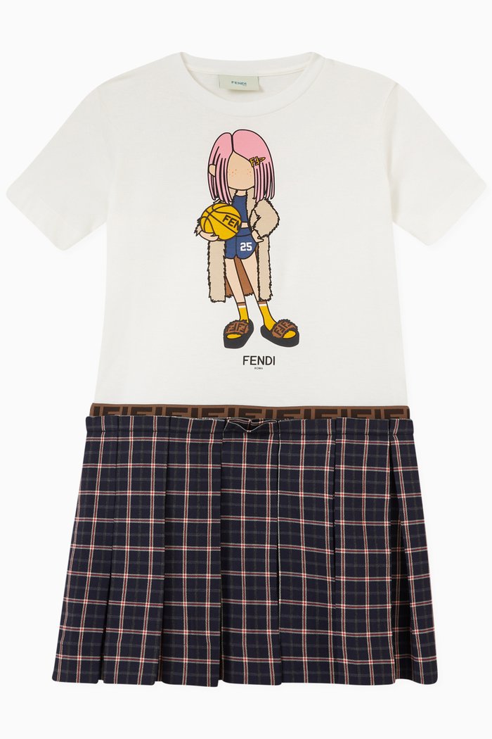 

Checked Cartoon Dress in Cotton, Blue