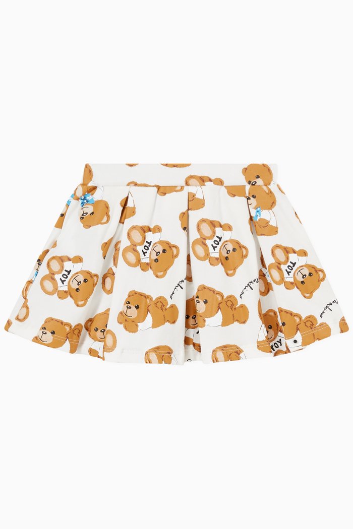 

All-over Teddy Toy Logo Skirt in Cotton Jersey, White