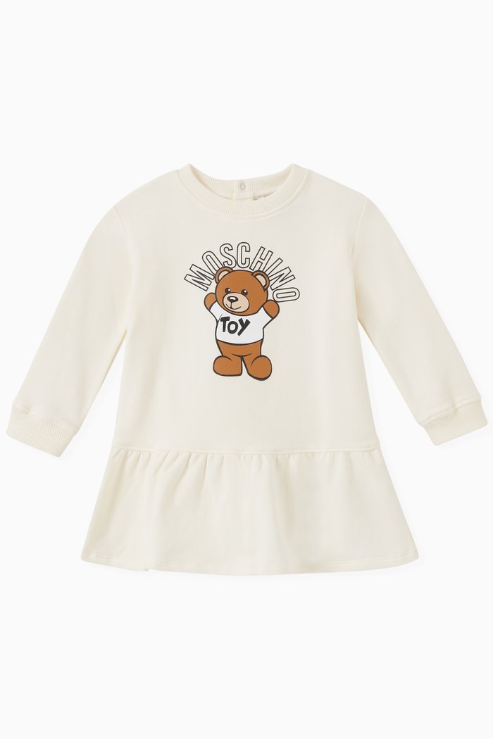 

Teddy Bear Print Dress in Jersey, White