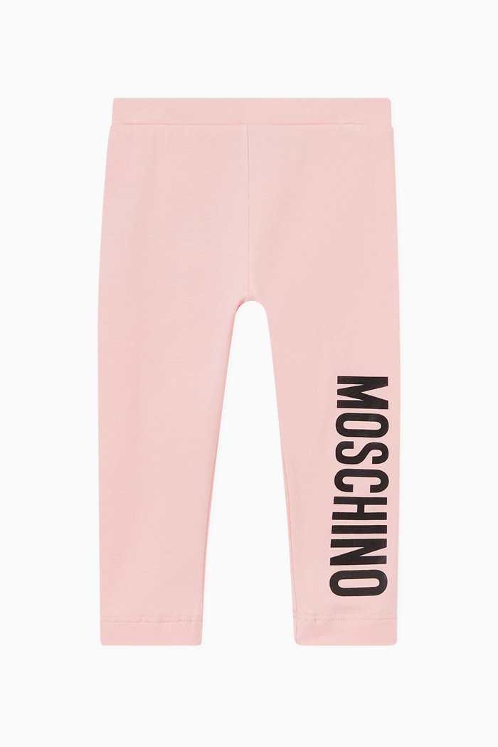 Logo Print Leggings in Cotton Jersey, Pink