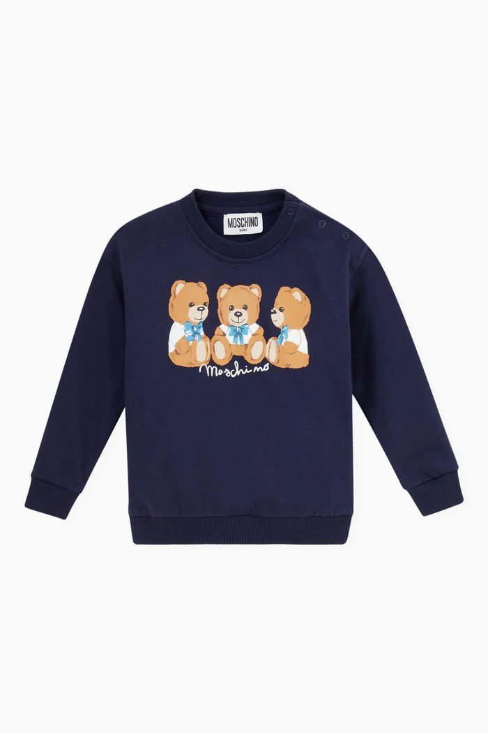 

Teddy Bear Print Sweatshirt in Cotton, Blue