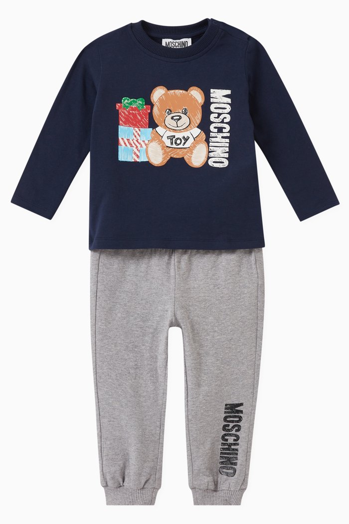 

Teddy Print Sweatshirt and Sweatpants, Set of Two, Blue